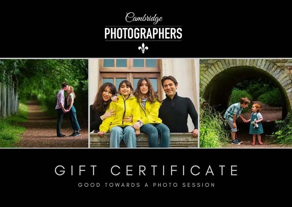 Gift Vouchers 1 Cambridge photographers gift certificate with portrait, family and couple photographs